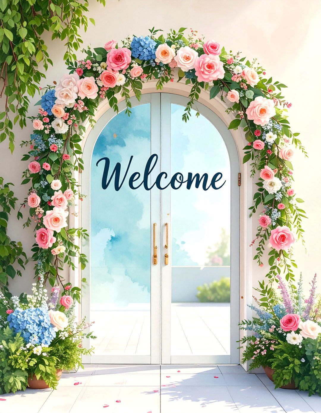 Arched Acrylic Welcome Sign with Painted Background - 25 Wedding Welcome Sign Ideas