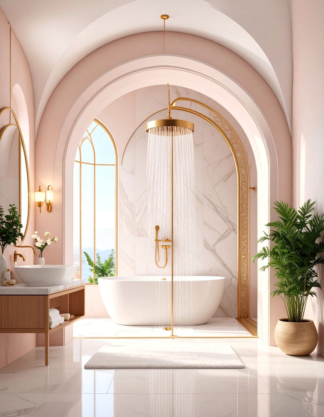 Arched Cathedral Shower Niche with Dramatic Height - 25 Shower Niche Ideas