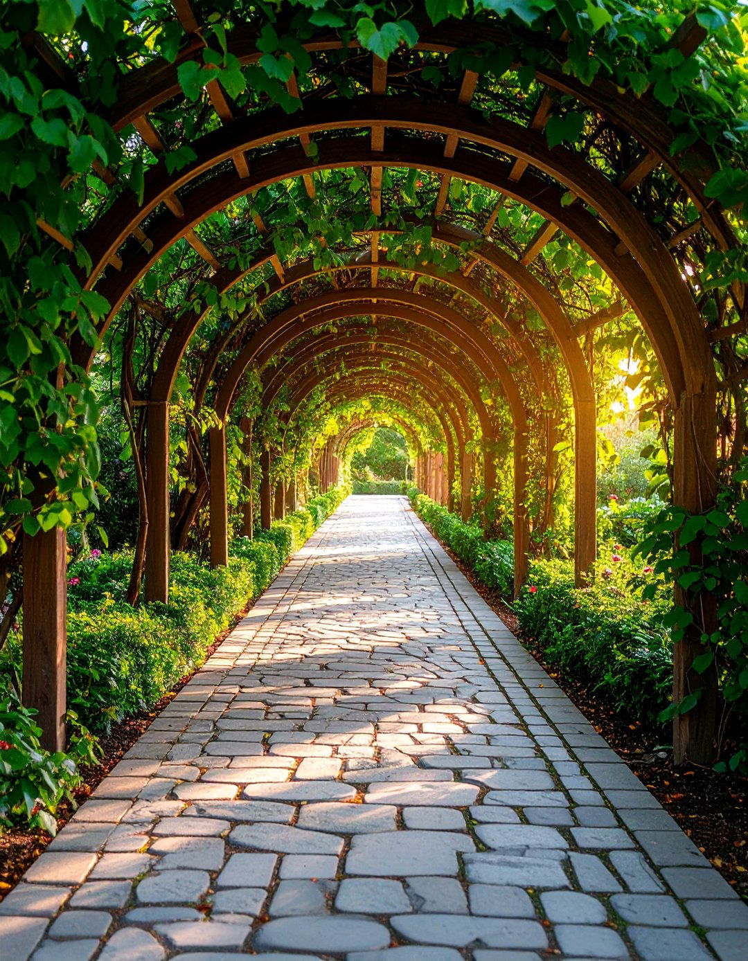 Arched Garden Walkway with Flagstone Paving - 25 Flagstone Walkway Ideas