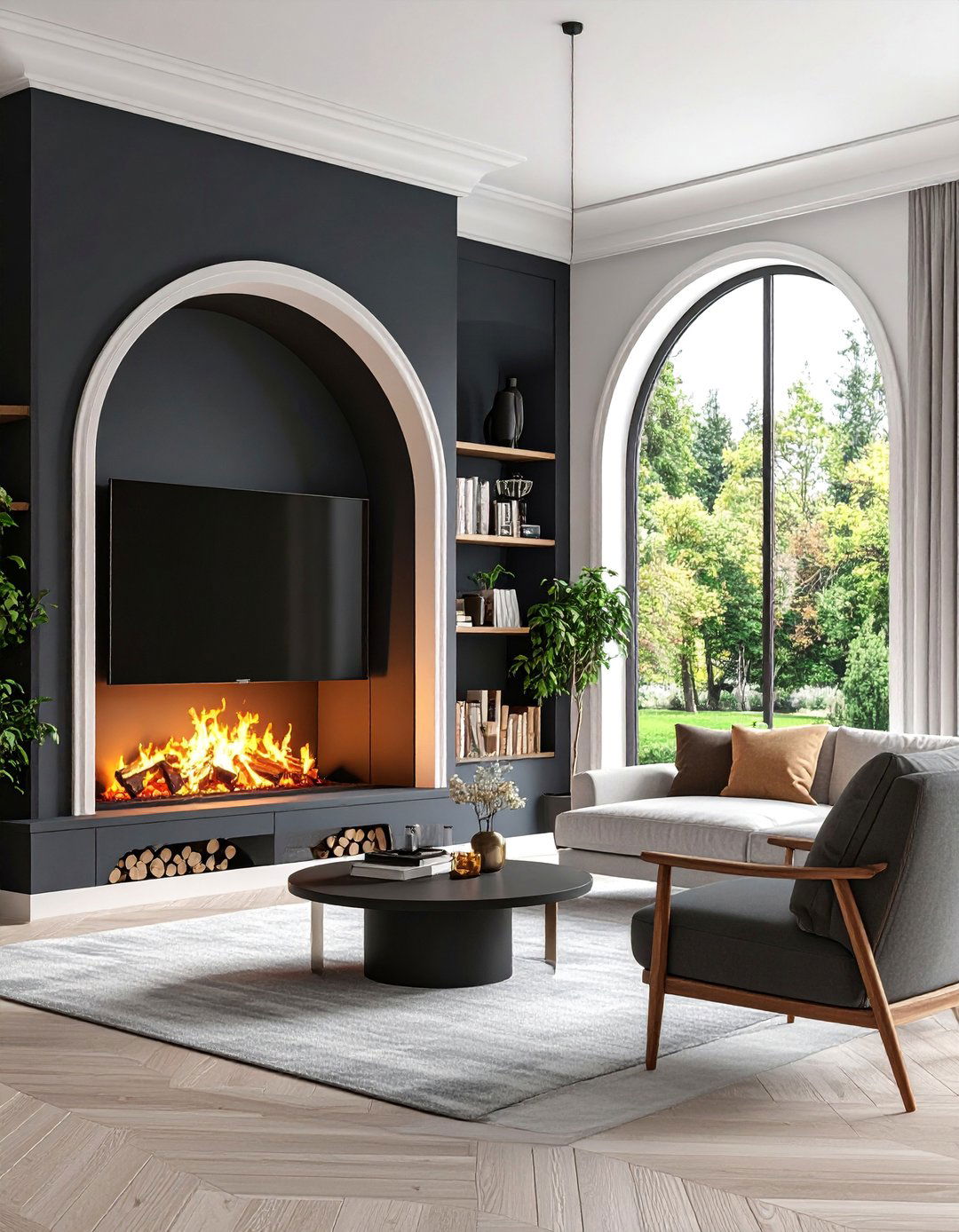 Arched Niche Entertainment Center - 25 Fireplace Accent Wall Ideas