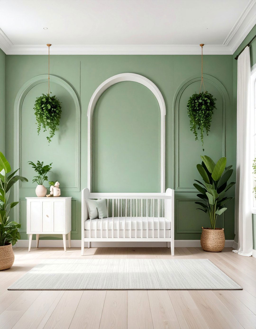 Arched Panel Wainscoting with Sage Green - 25 Wainscoting Nursery Ideas
