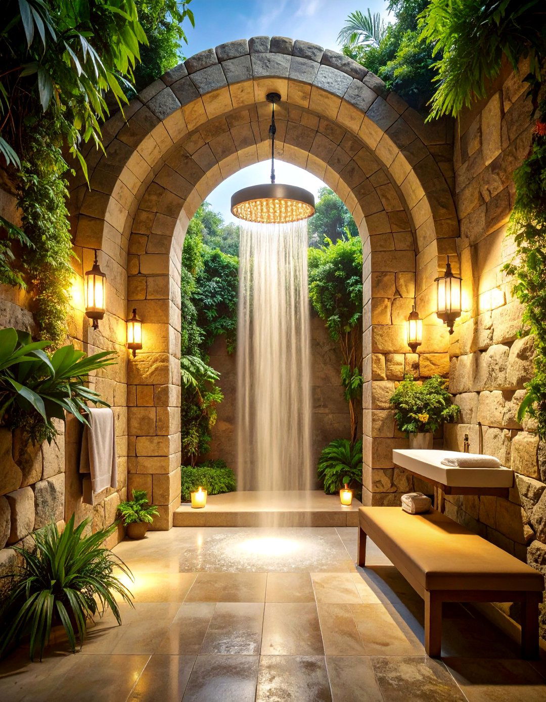 Arched Stone Doorway Entrance - 25 Rustic Walk-in Shower Ideas