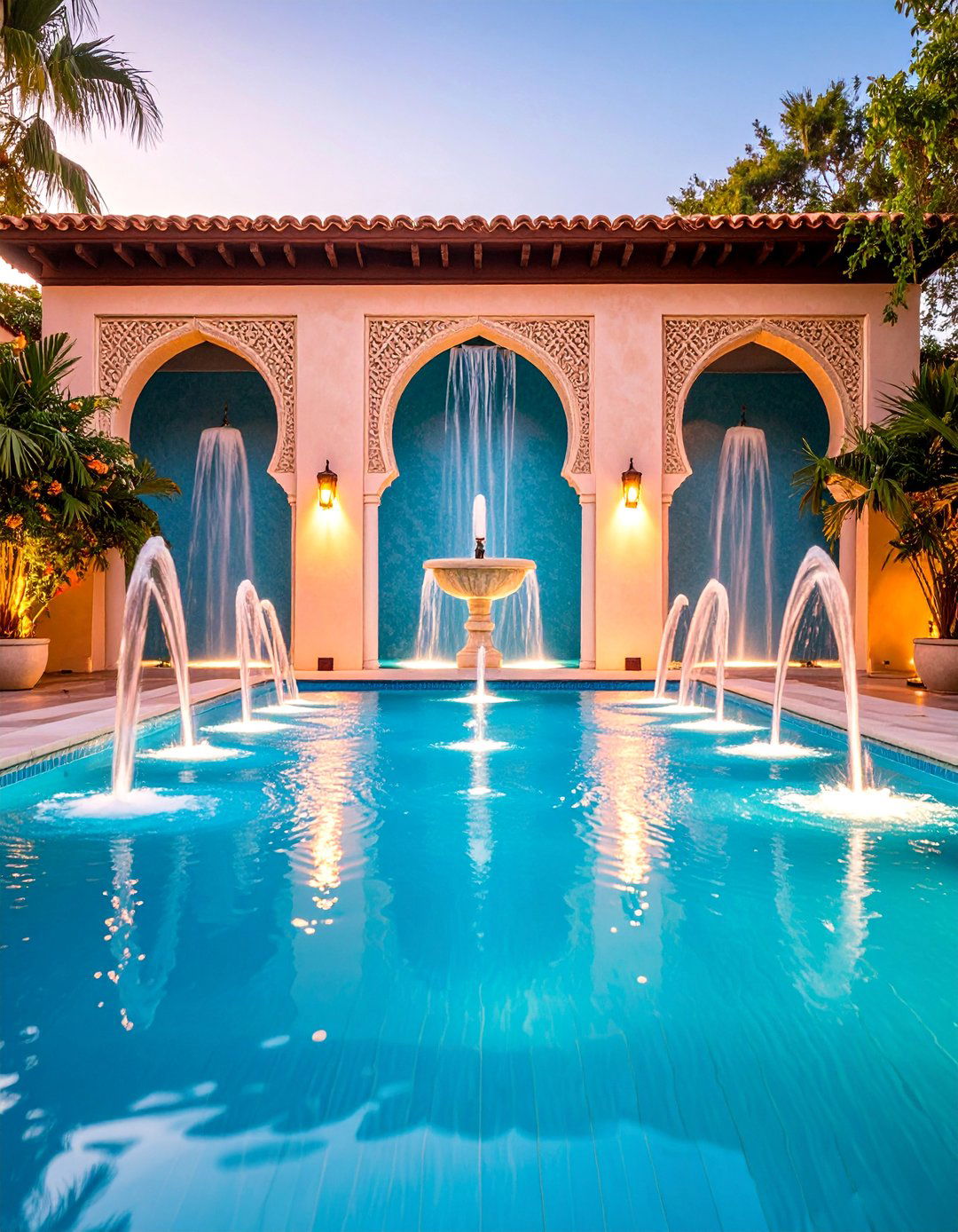 Architectural Sconce Pool Fountain - 25 Pool Fountain Ideas