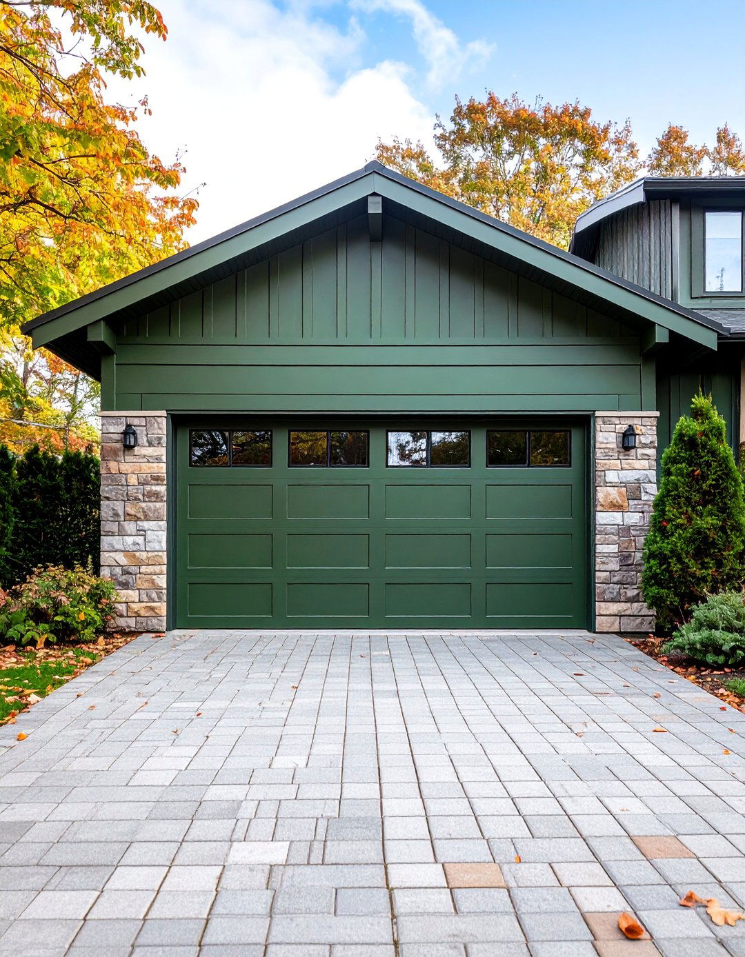 Army Green Industrial with Exposed Hardware - 25 Green Garage Door Ideas