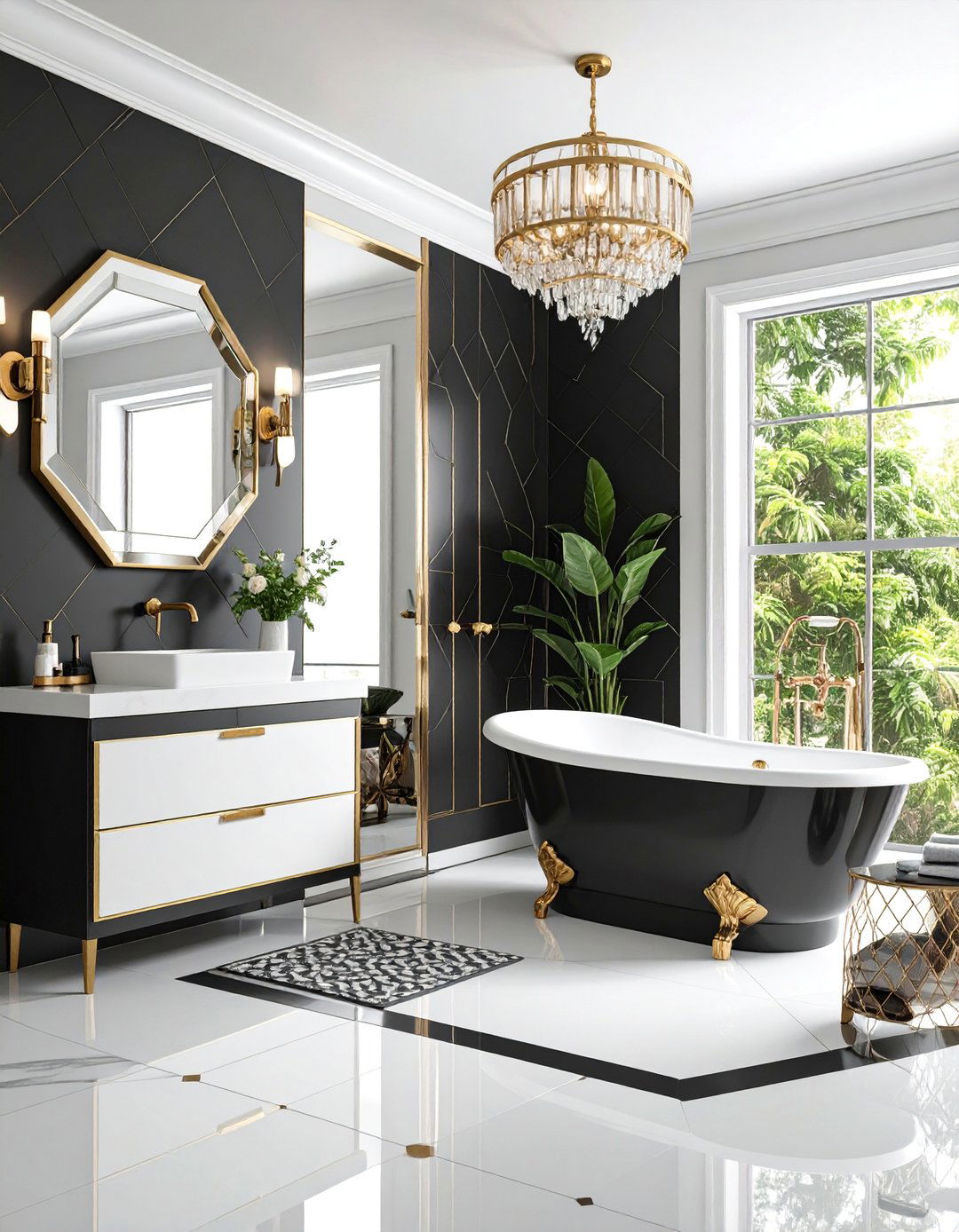 Art Deco Bathroom Tile Design with Octagonal Accents - 25 Black and White Bathroom Tile Ideas