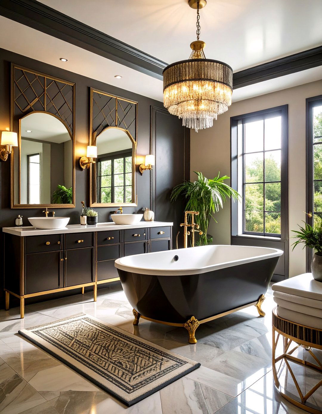 Art Deco Bathroom with Geometric Black Details - 25 Bathroom With Black Fixtures