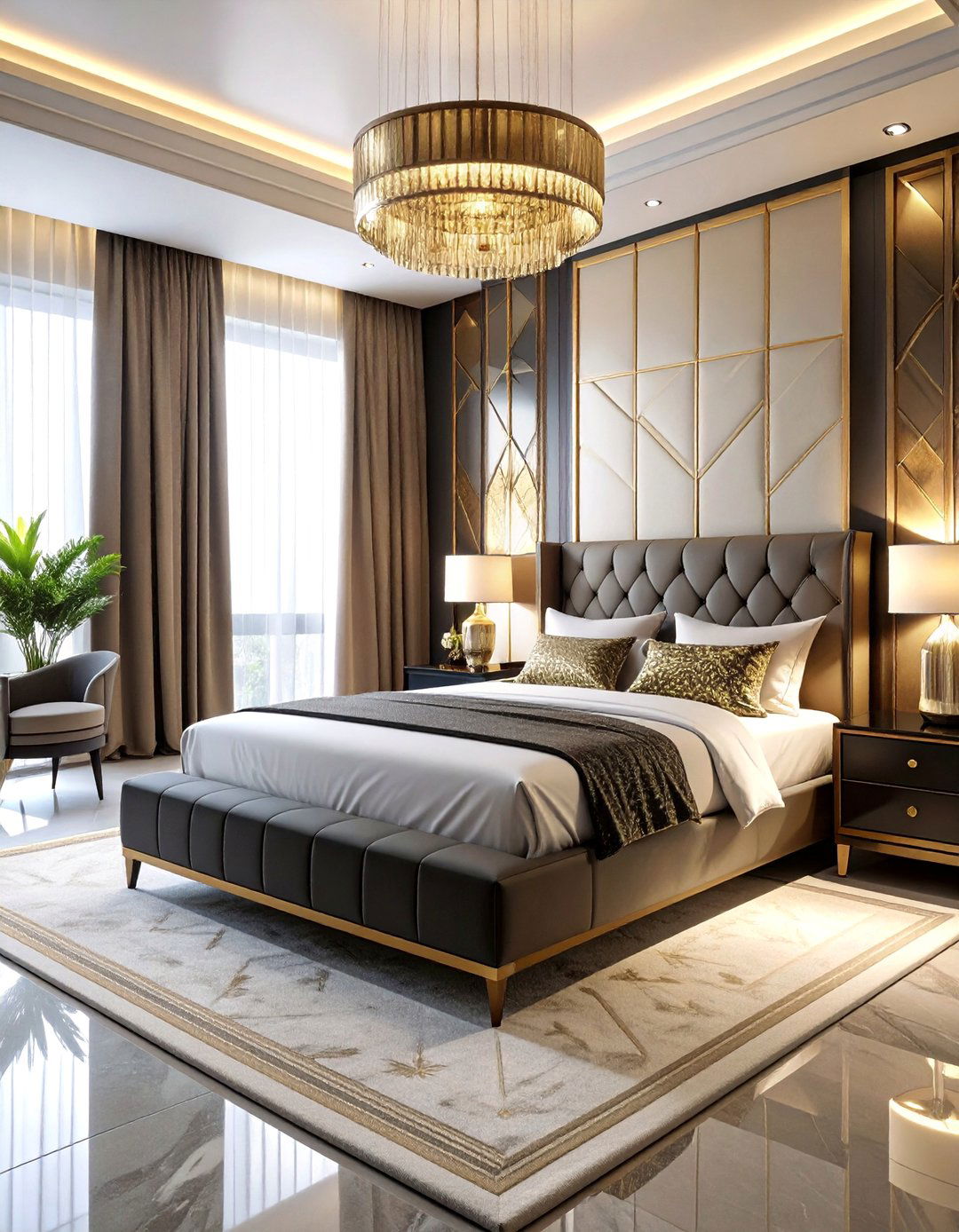 Art Deco Bed Nook with Geometric Patterns - 25 Bed Nook Ideas