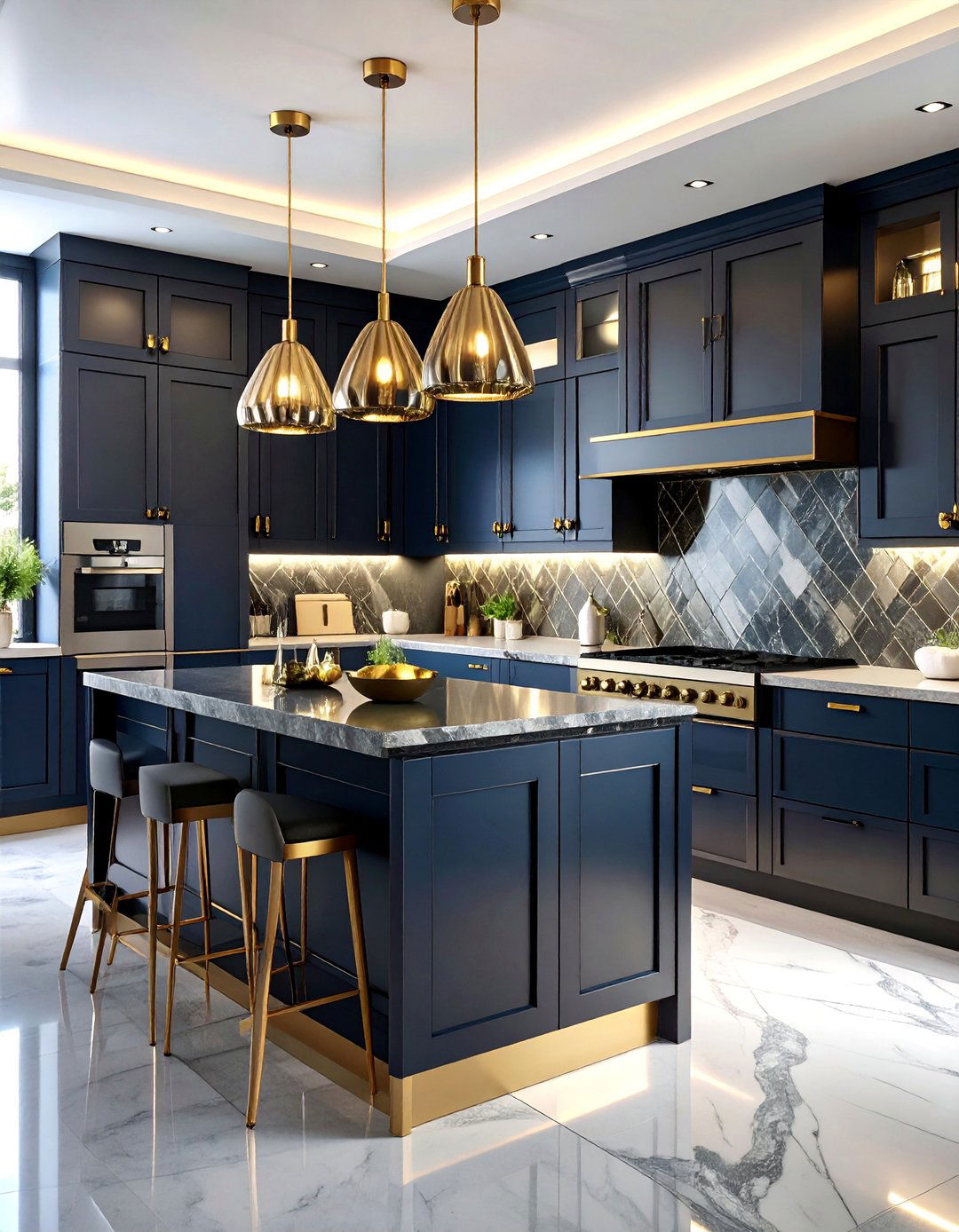 Art Deco Black Kitchen with Geometric Details and Brass Accents - 25 Kitchens With Black Cabinets
