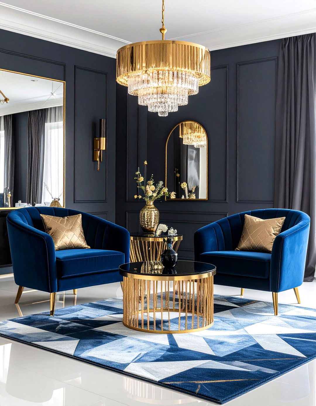 Art Deco Black Lacquer with Sapphire Blue Accents - 25 Black and Blue Living Room Ideas