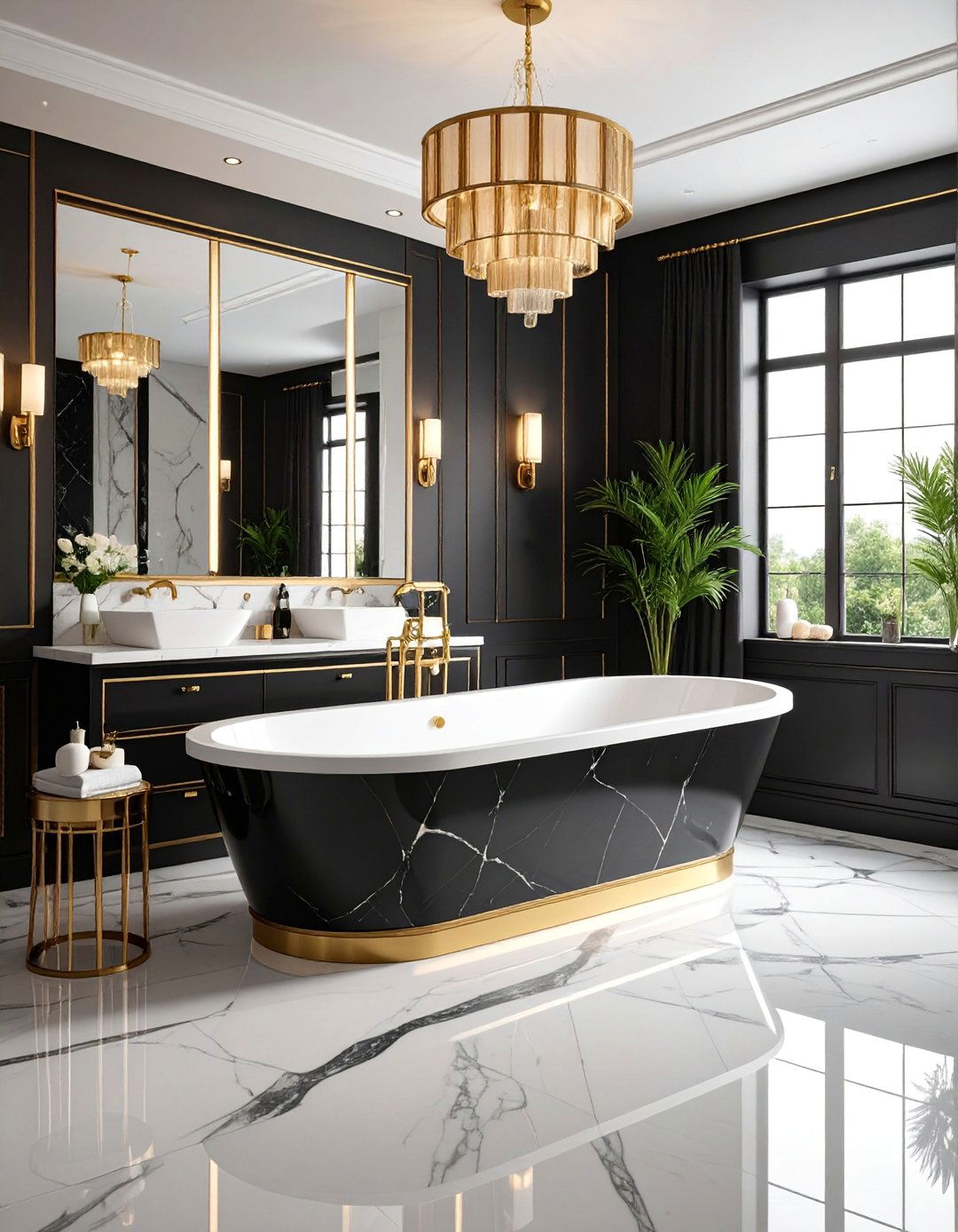 Art Deco Black Marble Bathroom with Vintage Fixtures - 25 Black Marble Bathrooms