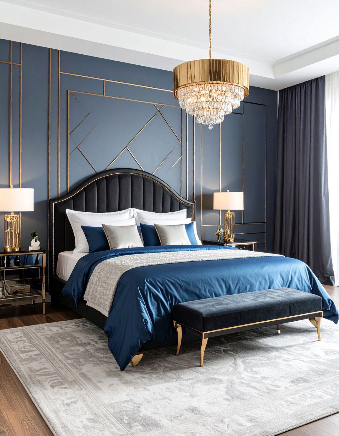 Art Deco Black and Blue Bedroom - 25 Black and Blue Bedroom Ideas