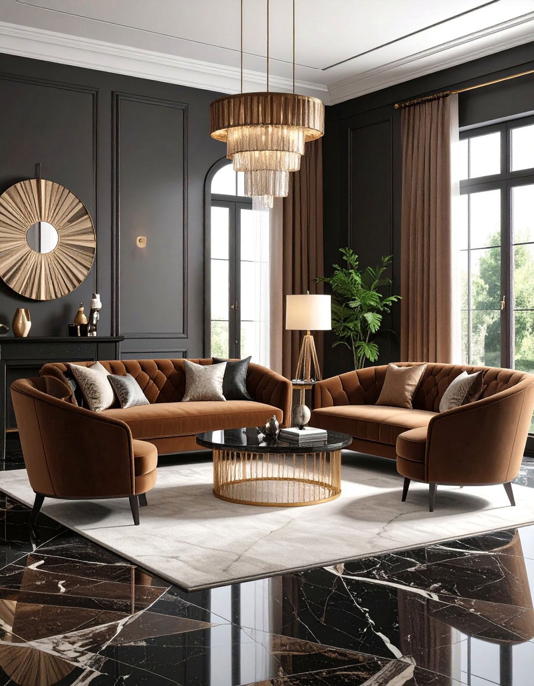 Art Deco Black and Brown Living Room - 25 Black and Brown Living Room Ideas