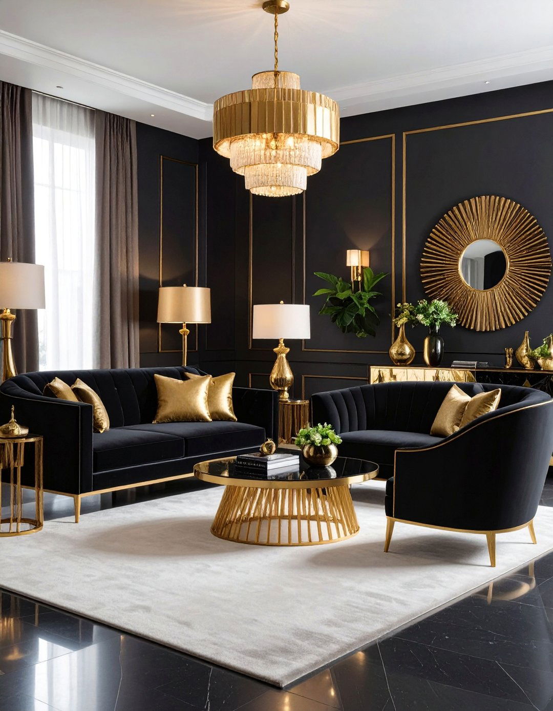 Art Deco Black and Gold Living Room - 25 Black Living Room Ideas