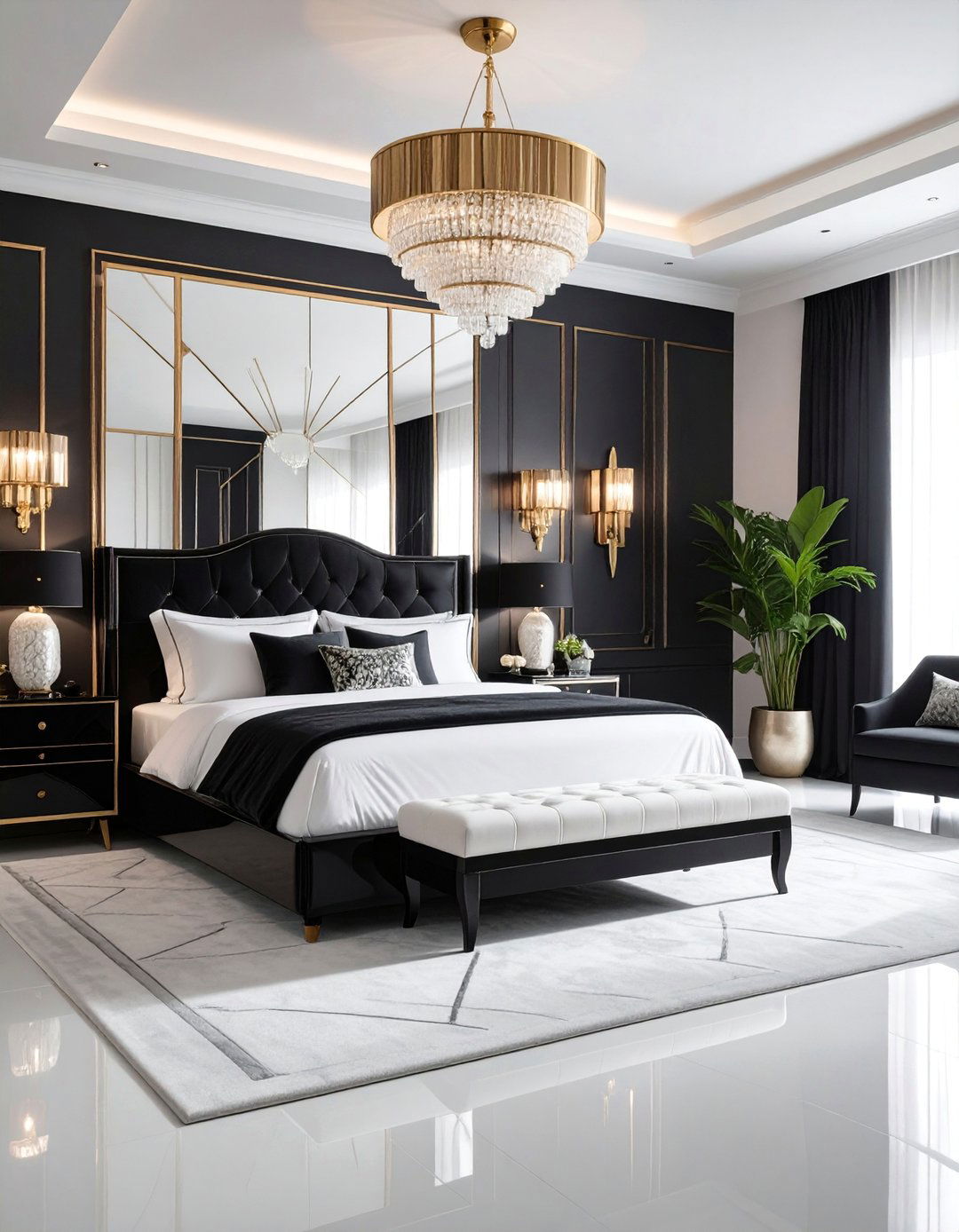 Art Deco Black and White Glamour Bedroom - 25 Feminine Black and White Bedroom Ideas
