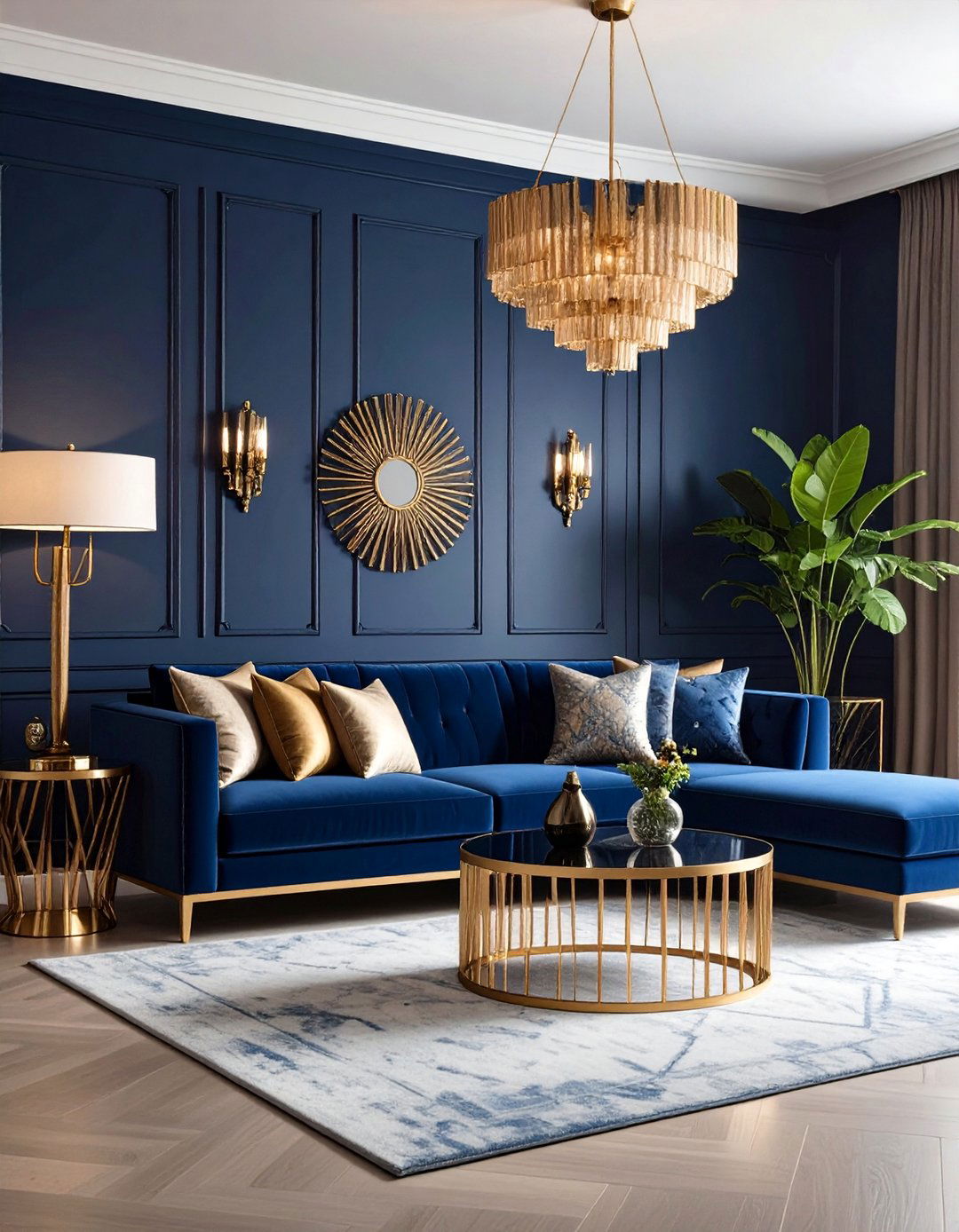 Art Deco Blue and Gold Living Room - 25 Blue and Gold Living Room Ideas