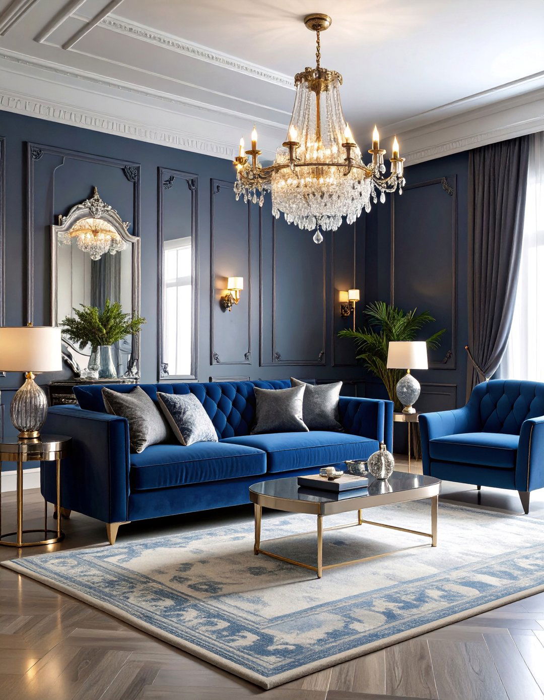 Art Deco Blue and Silver Grey Living Room - 25 Blue and Grey Living Room Ideas