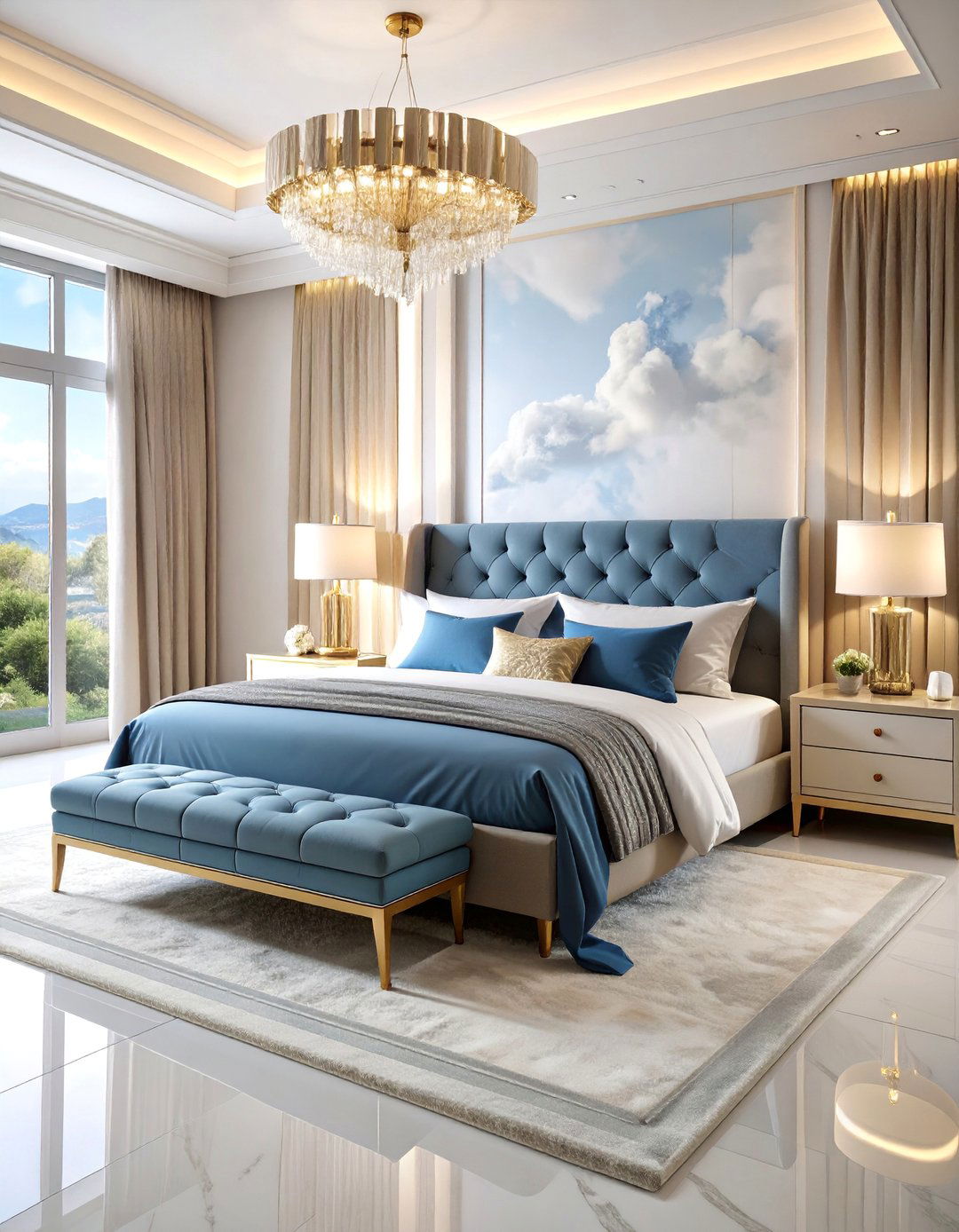 Art Deco Cloud Bedroom with Geometric Patterns - 25 Cloud-Themed Bedroom Ideas