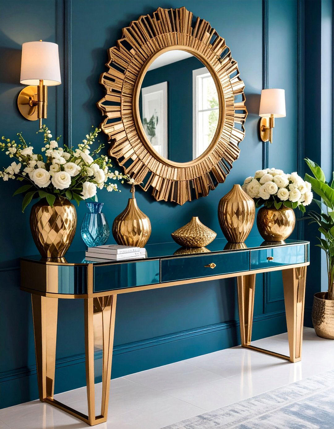 Art Deco Console Table with Glamorous Metallic Finishes - 25 Console Table Decor Ideas