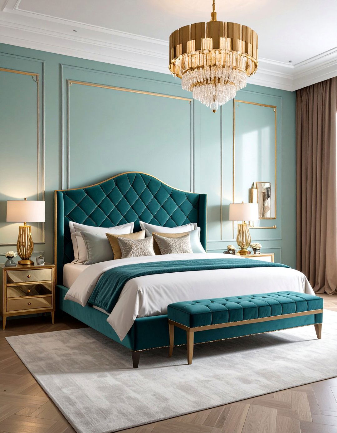Art Deco Corner Bed with Geometric Patterns - 25 Corner Bed Ideas