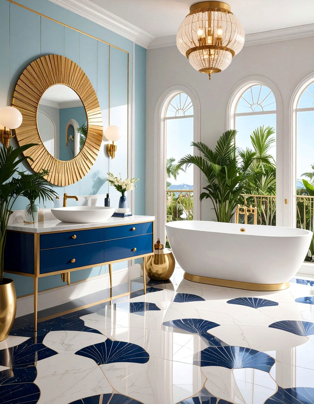 Art Deco Fan Bathroom Mosaic Floor Tile - 25 Bathroom Mosaic Floor Tile Ideas
