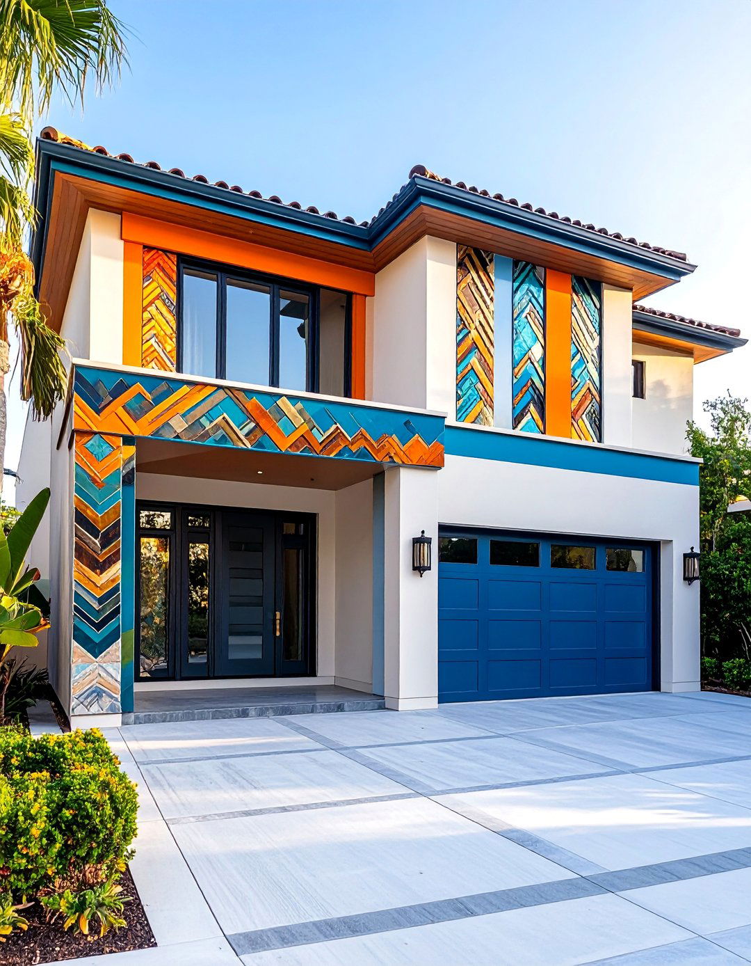 Art Deco Geometric Pattern Trim - 25 Exterior Garage Door Trim Ideas