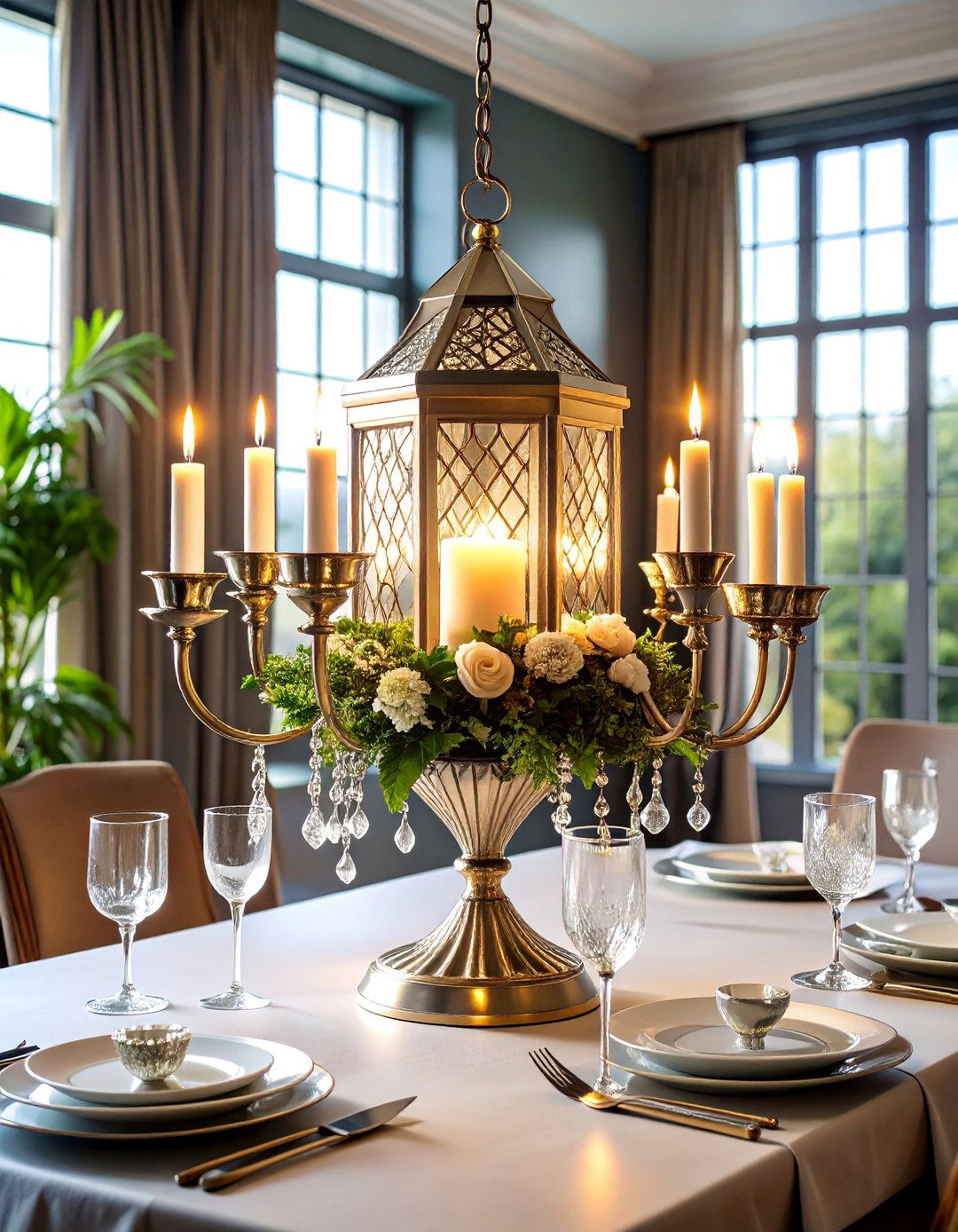 Art Deco Geometric Silver Lantern Centerpiece - 25 Lantern Centerpiece Ideas
