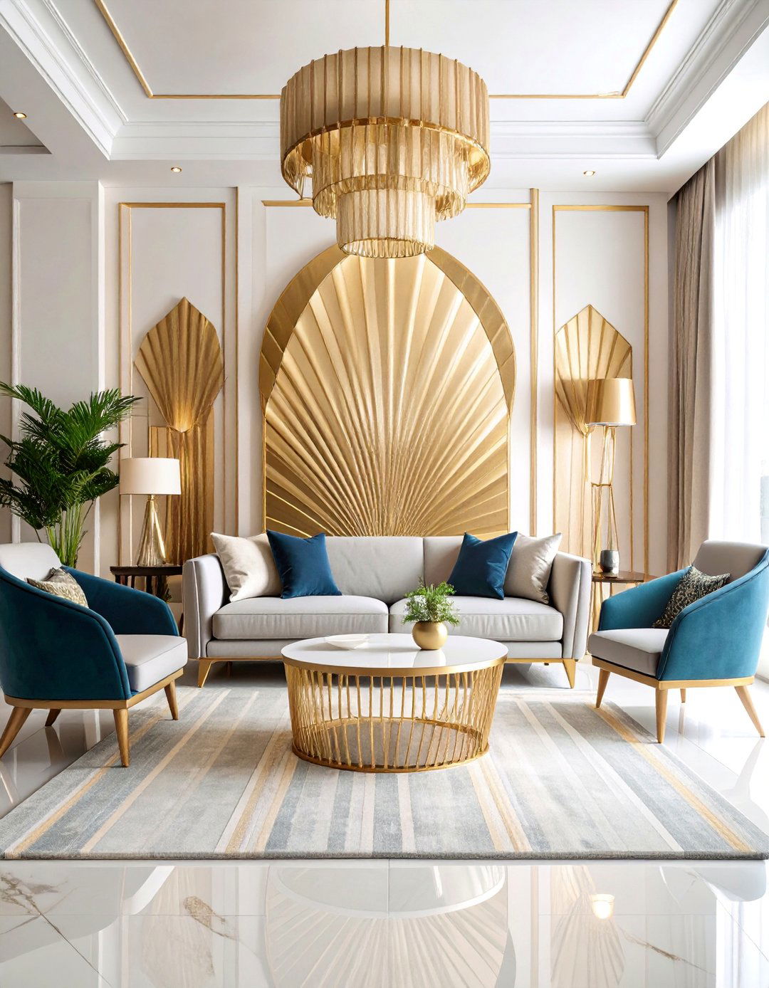 Art Deco Geometric Wallpaper with Gold Details - 25 Living Room Wallpaper Ideas