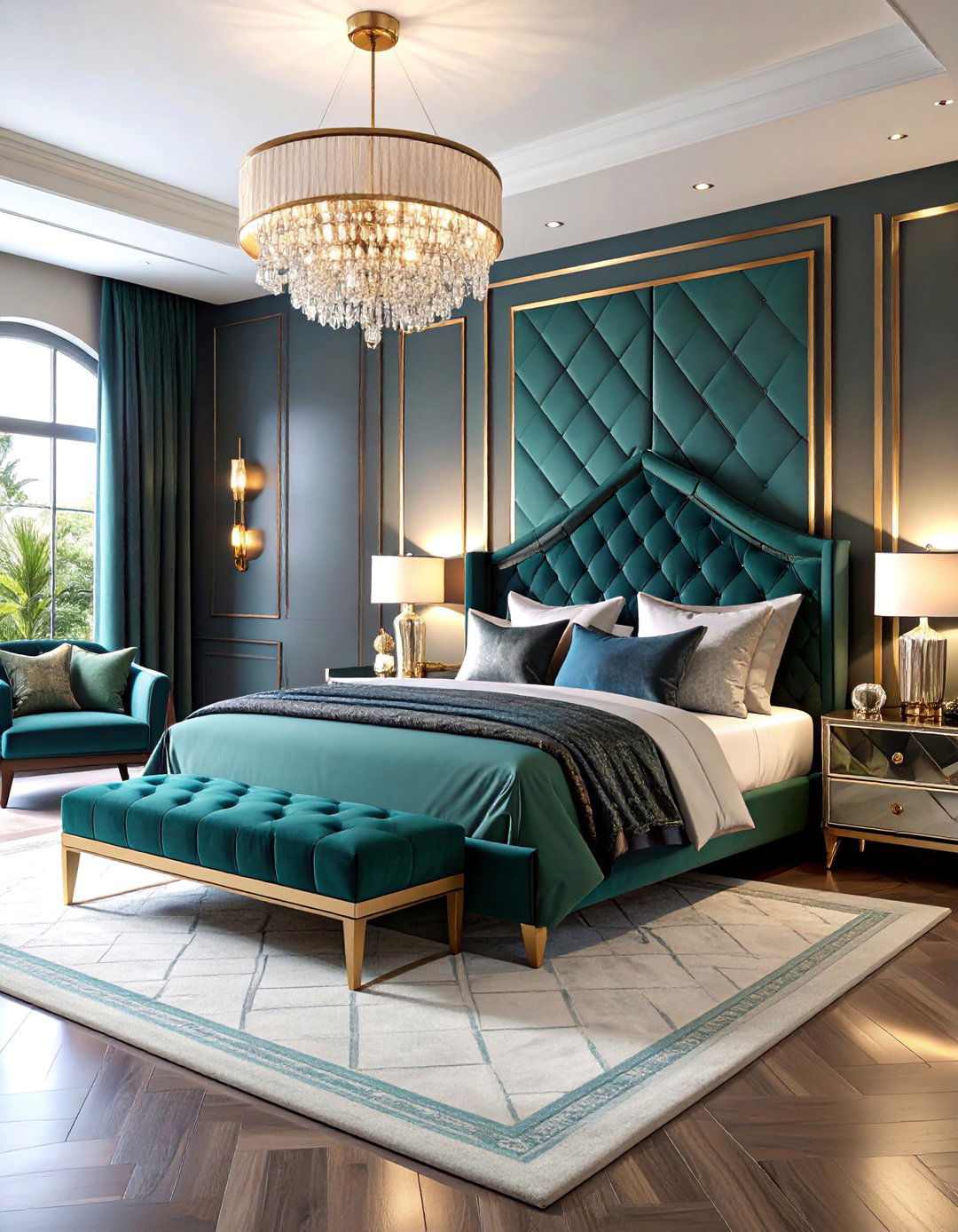 Art Deco Glam Bedroom with Metallic Accents and Bold Patterns - 25 Bedroom Ideas For Couples