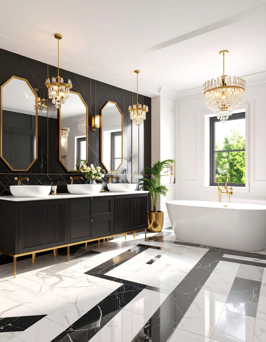Art Deco Glamour Barndominium Bathroom with Geometric Patterns - 25 Barndominium Bathroom Ideas