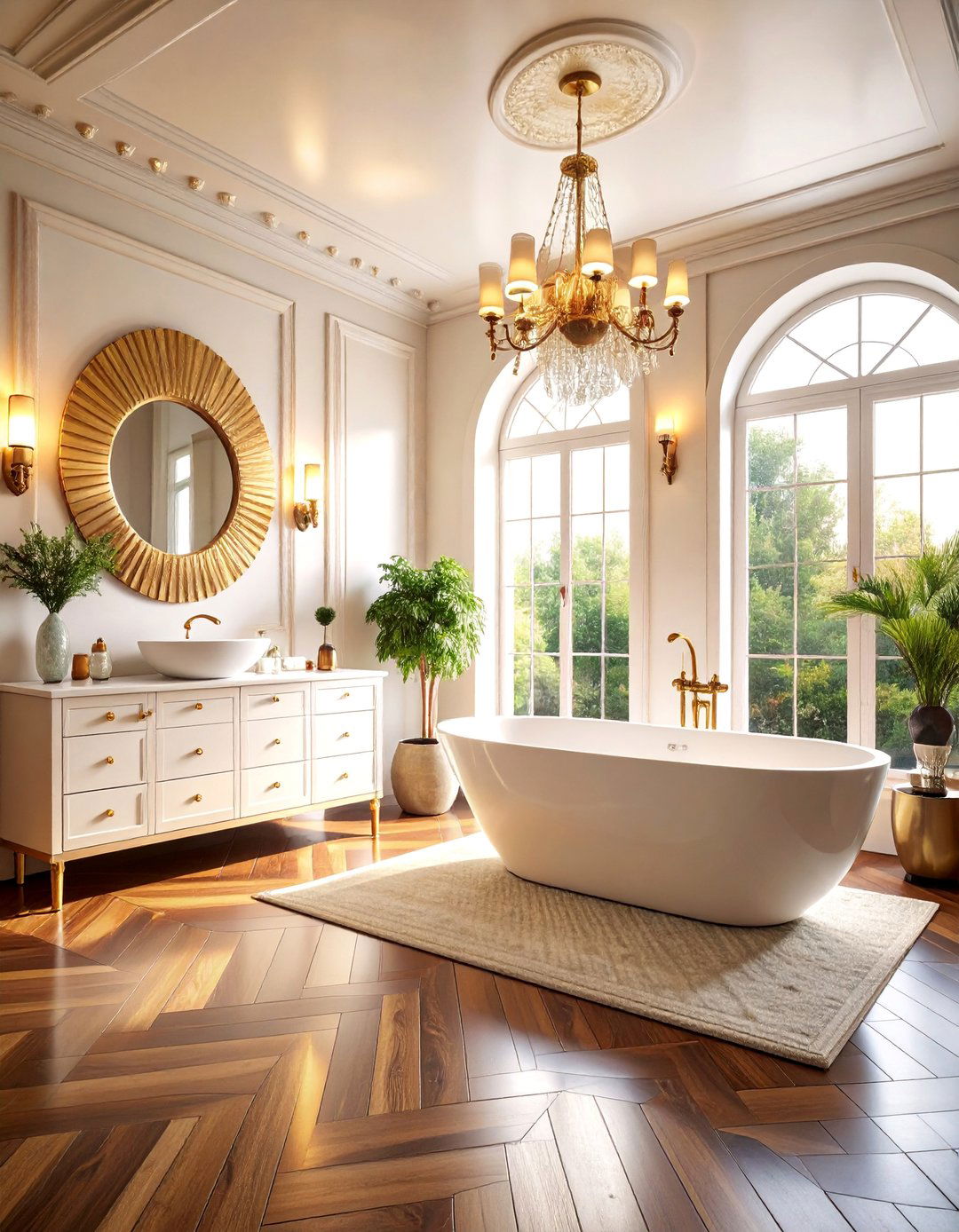 Art Deco Glamour Bathroom with Ebony Stained Oak - 25 Ideas for Wood Floors in Bathrooms