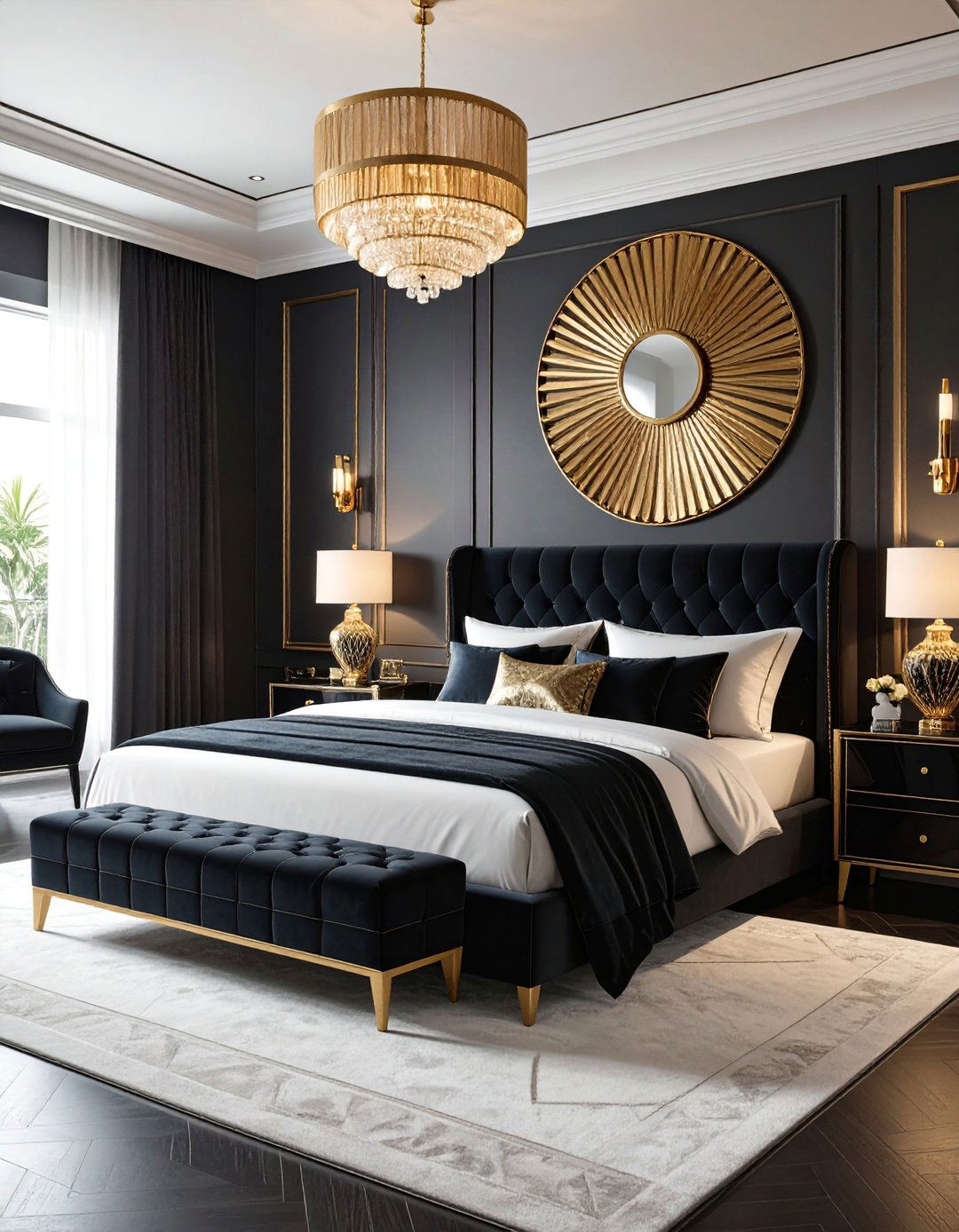 Art Deco Glamour Bedroom with Geometric Patterns - 25 Dreamy Bedroom Design Ideas