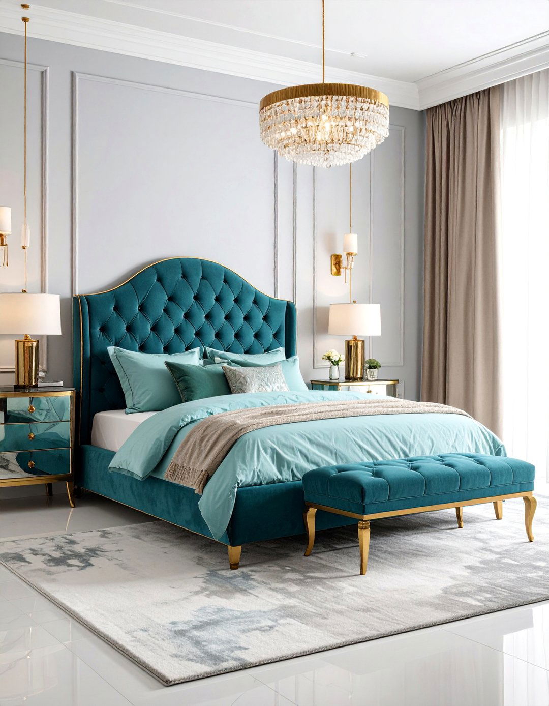 Art Deco Glamour Bedroom with Metallic Accents - 25 Bedroom Interior Design Ideas