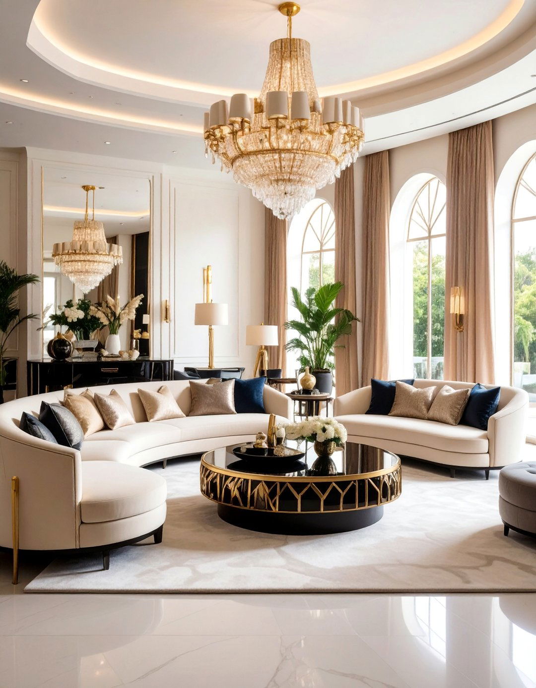 Art Deco Glamour Cream and Black Living Room - 25 Cream and Black Living Room Ideas