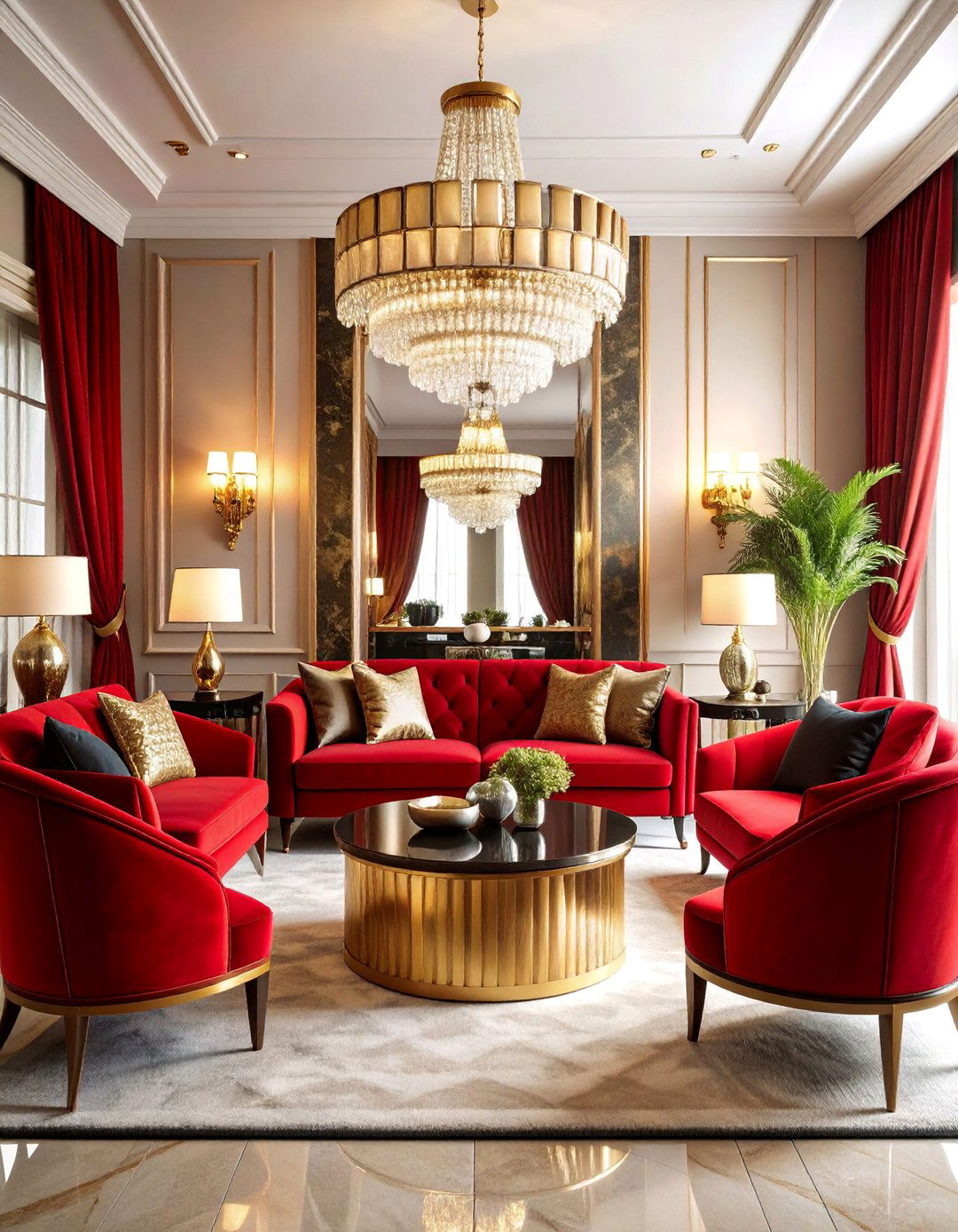 Art Deco Glamour Living Room in Black and Red - 25 Black and Red Living Room Ideas
