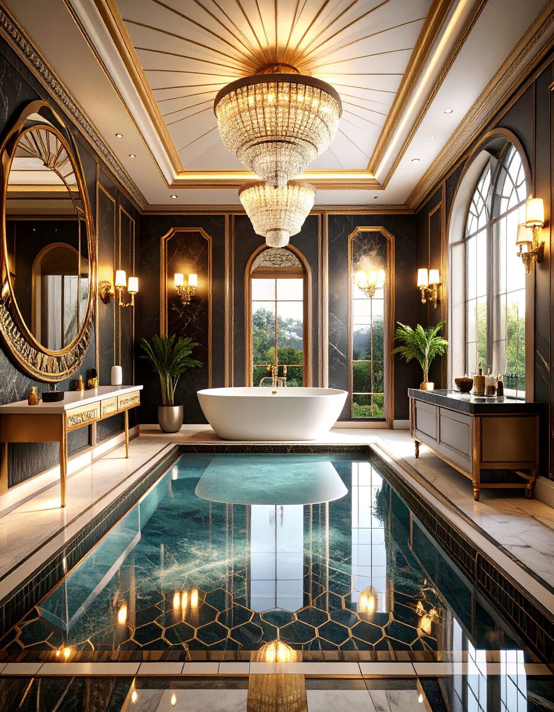 Art Deco Glamour Pool Bathroom - 25 Pool Bathroom Ideas