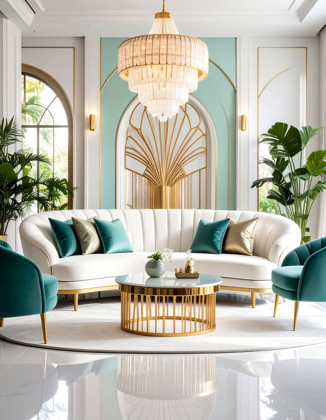 Art Deco Glamour White Velvet Sofa Design - 25 White Couch Living Room Ideas