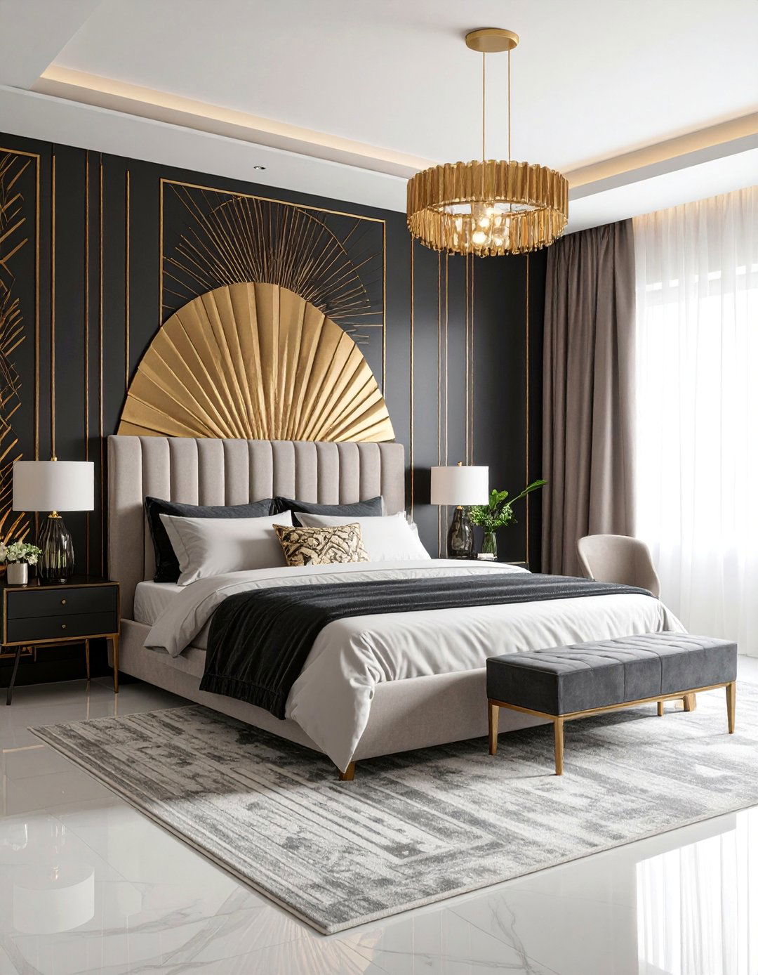 Art Deco Glamour in Black and Gold - 25 Bedroom Wallpaper Ideas