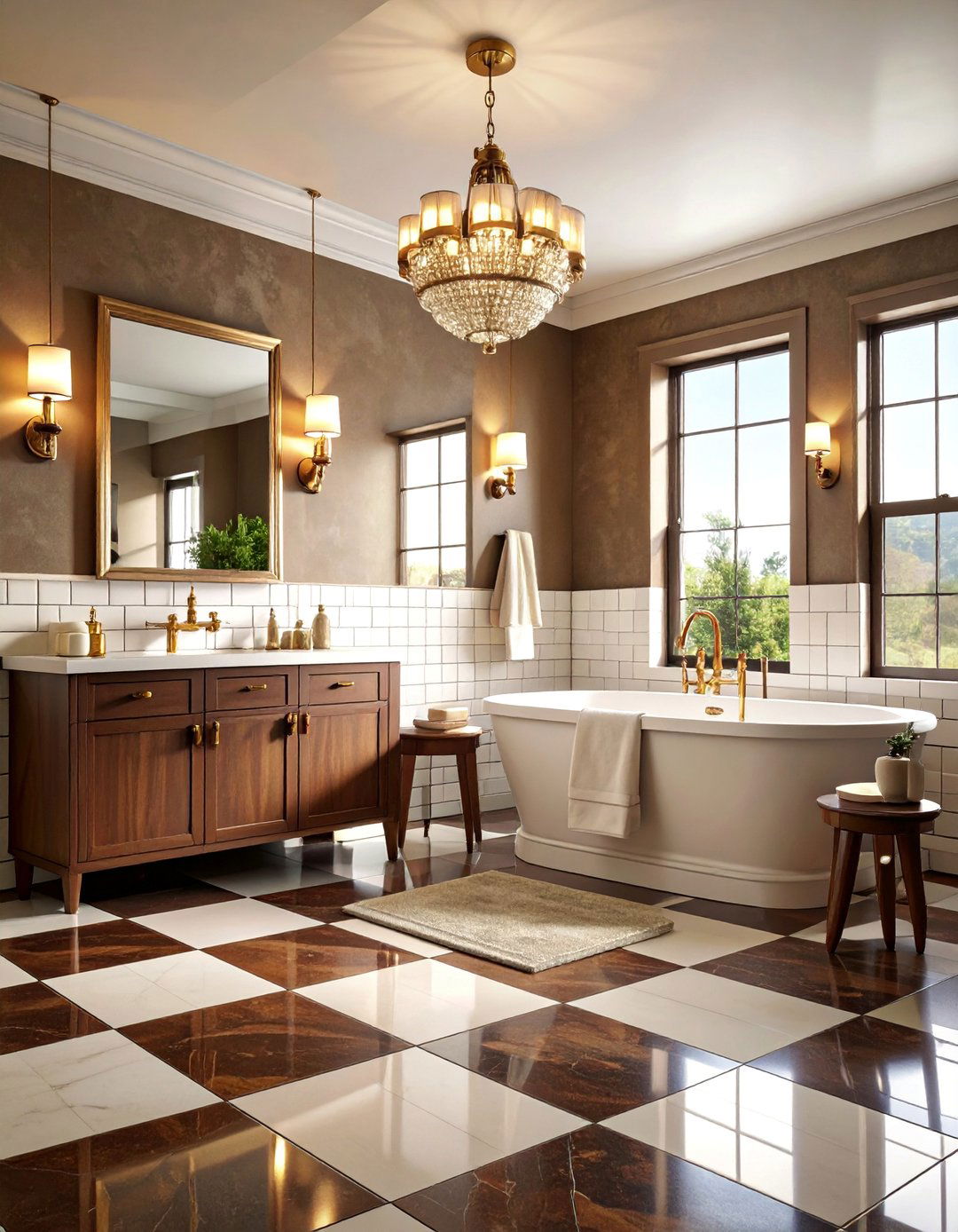Art Deco Glamour with Brown and White Patterns - 25 Brown and White Bathroom Ideas