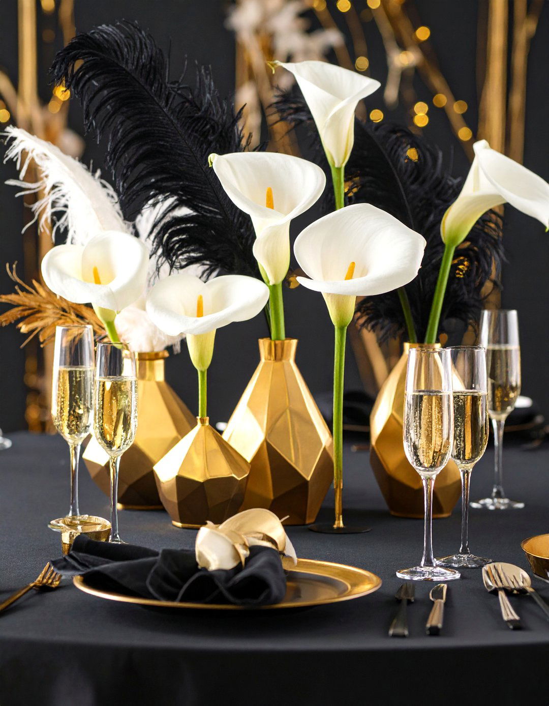 Art Deco Glamour with Gold and Black Elegance - 25 Wedding Table Decoration Ideas