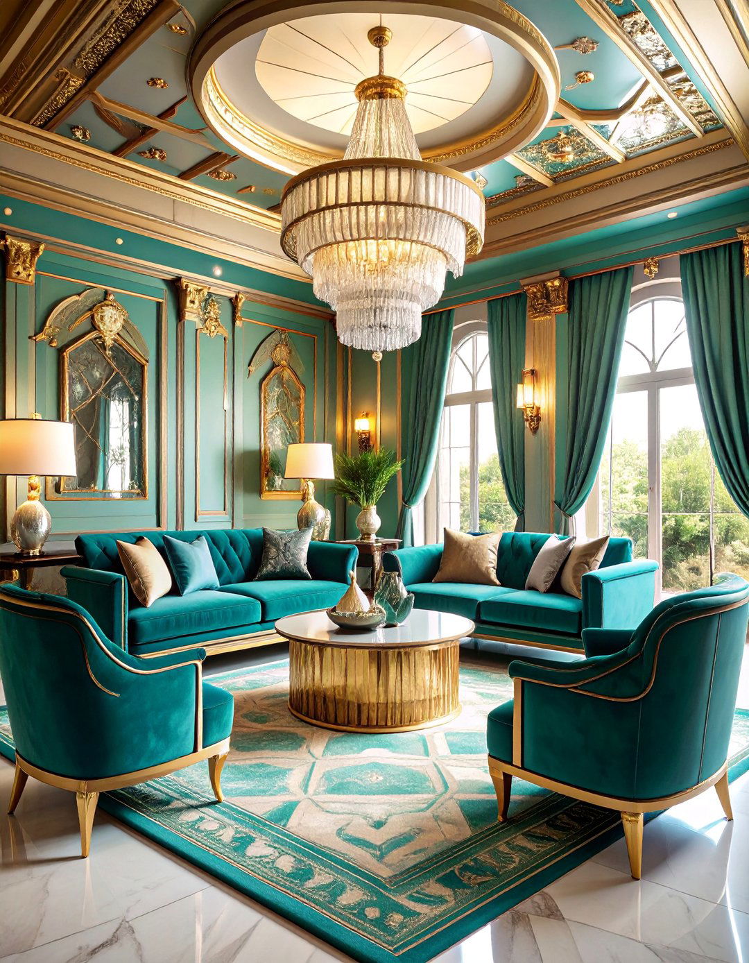 Art Deco Glamour with Metallic Accents - 25 Living Room Vaulted Ceiling Ideas