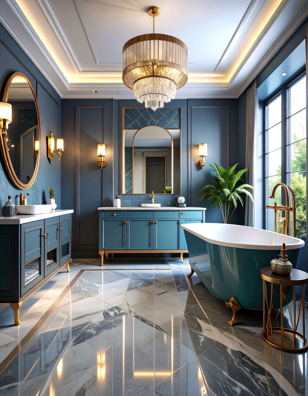 Art Deco Gray Floor Bathroom with Geometric Patterns - 25 Gray Floor Bathroom Ideas
