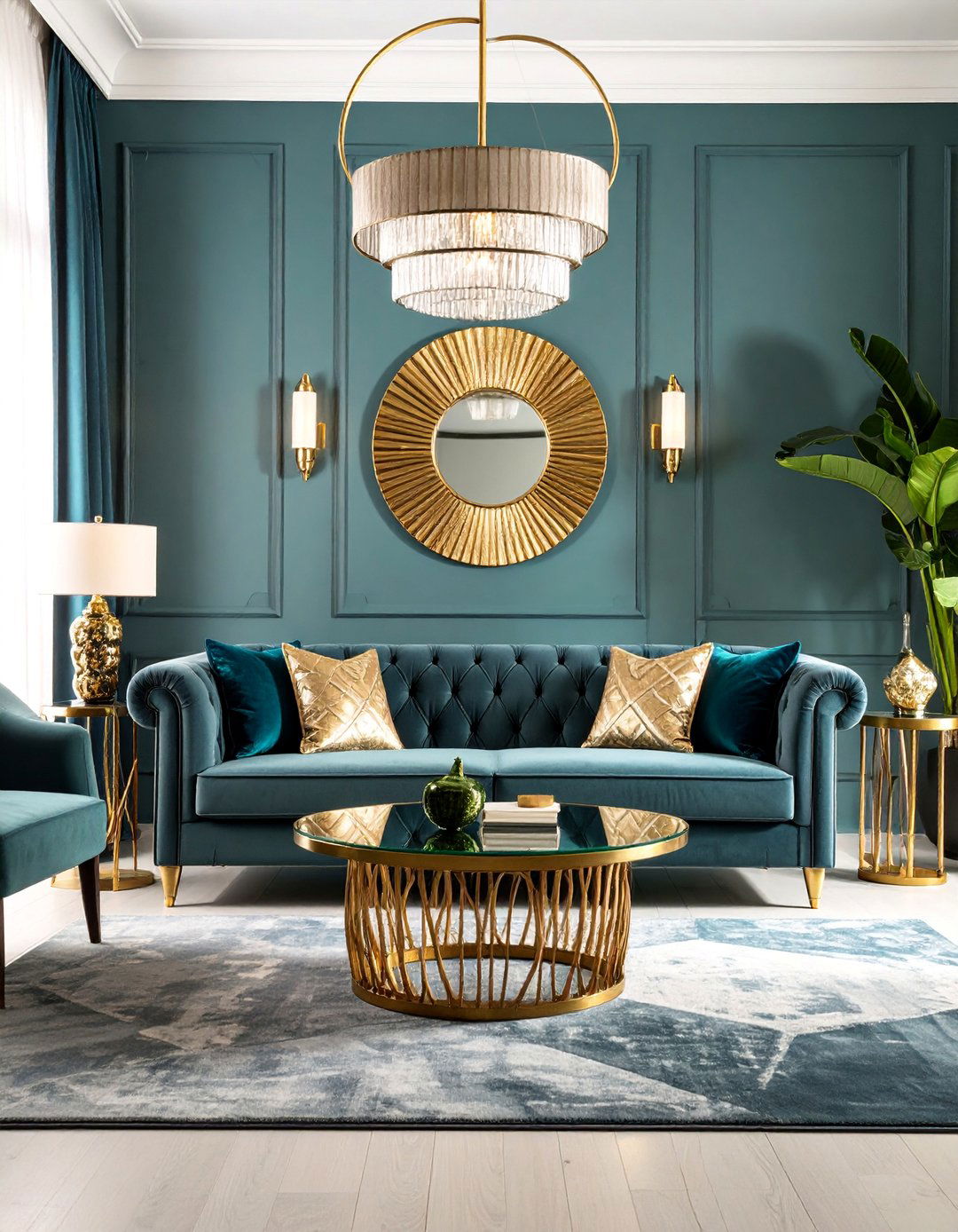 Art Deco Grey Sofa Living Room with Geometric Patterns - 25 Grey Couch Living Room Ideas
