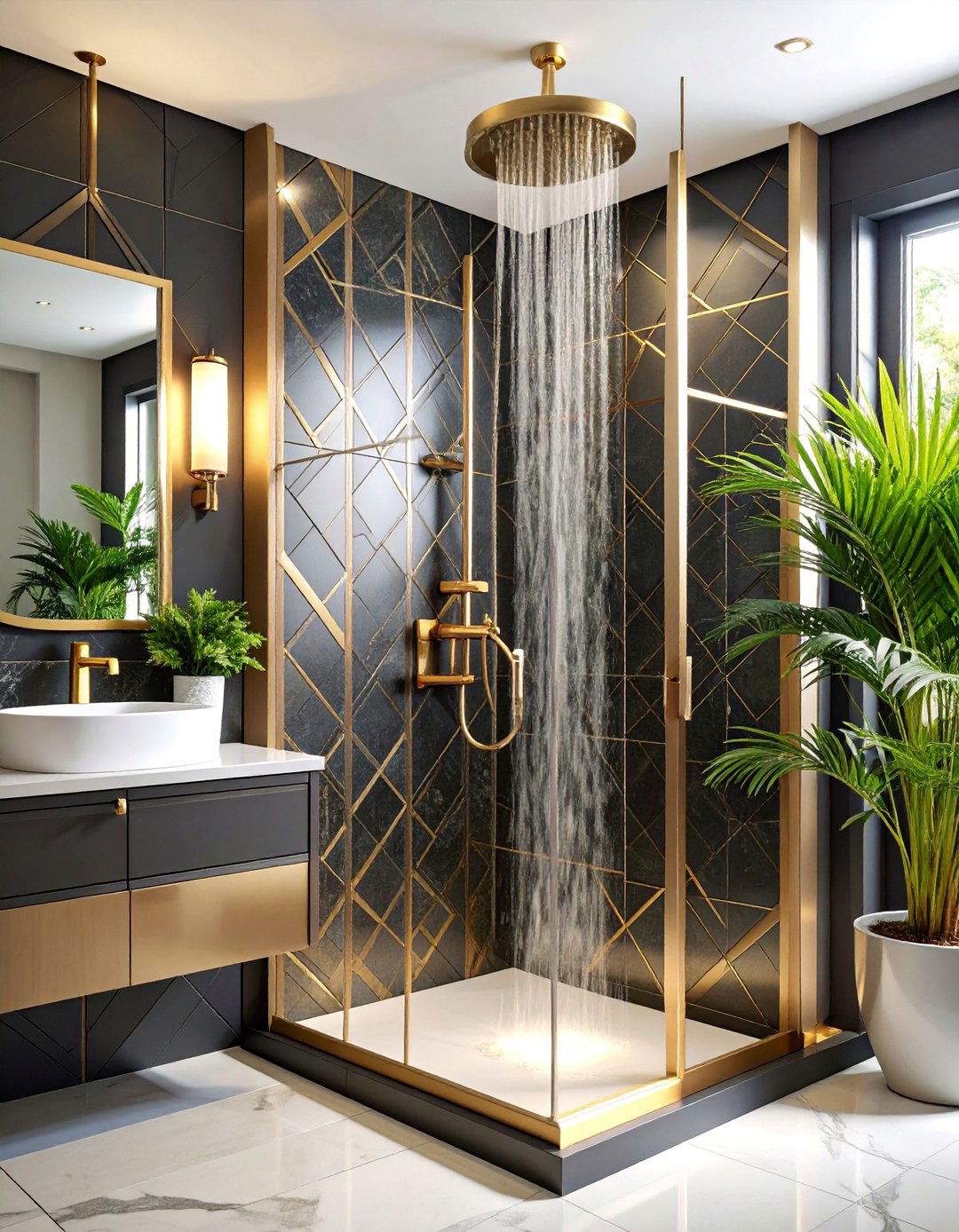 Art Deco Half Wall Shower with Geometric Patterns - 25 Half-wall Shower Ideas