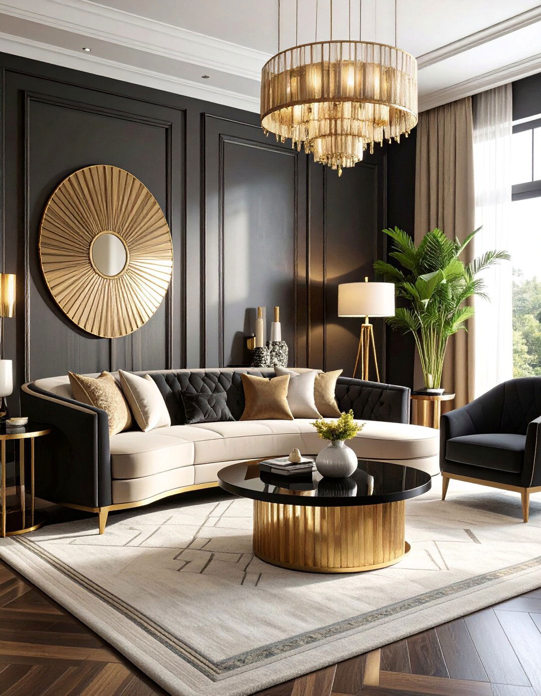Art Deco Inspired Black Beige Living Room - 25 Black and Beige Living Room Ideas