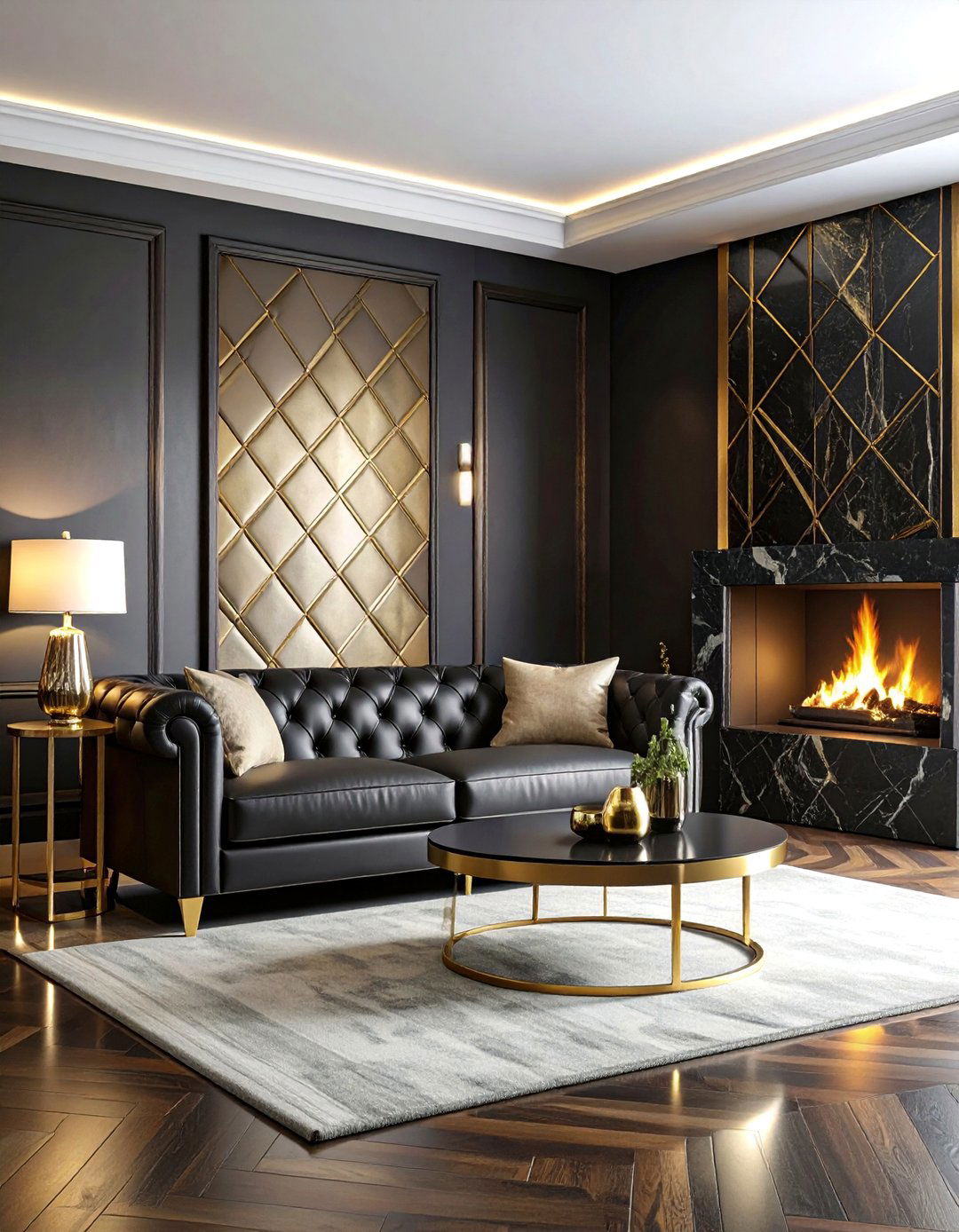 Art Deco Inspired Black and Gold Lounge - 25 Black and Gold Living Room Ideas