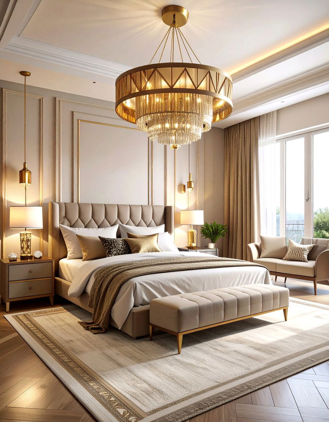 Art Deco Inspired Chandelier with Geometric Patterns - 25 Bedroom Chandelier Ideas