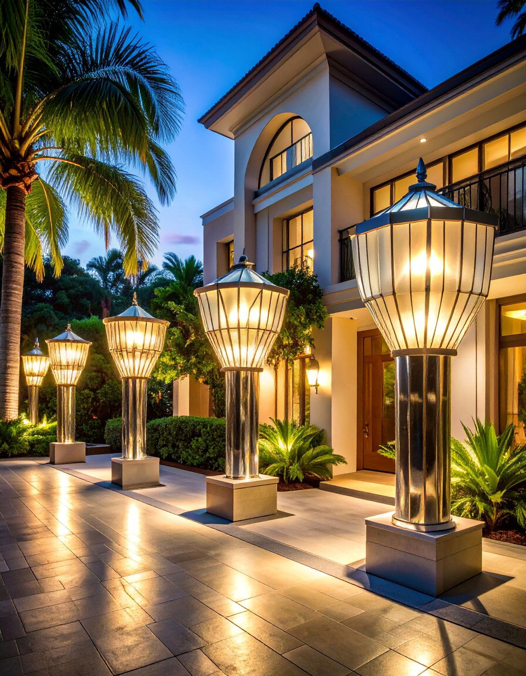 Art Deco Inspired Driveway Design Elements - 25 Driveway Lighting Ideas