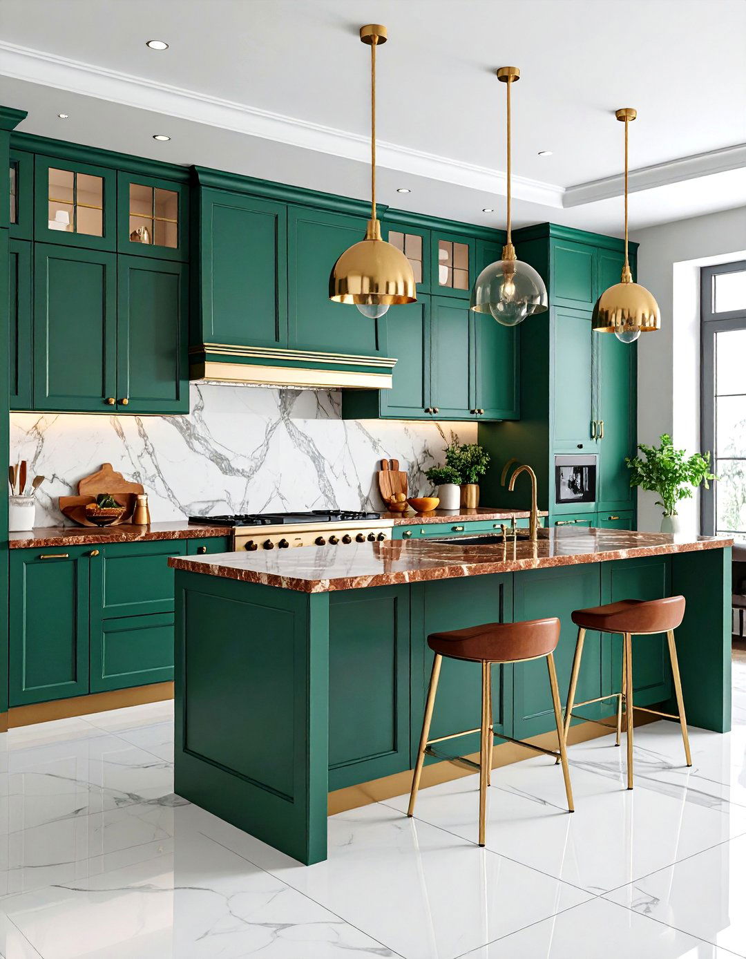 Art Deco Inspired Green and Brown Kitchen Design - 25 Green and Brown Kitchen Ideas