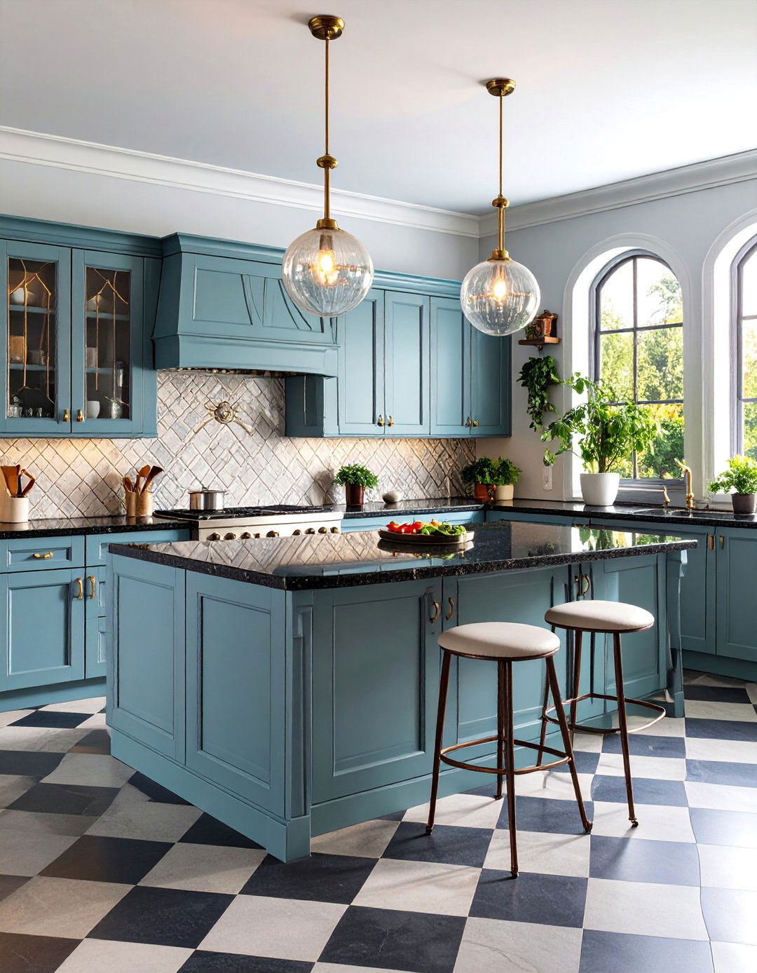 Art Deco Inspired Kitchen with Geometric Gray Cabinets - 25 Kitchen With Gray Cabinets And Black Countertops Ideas