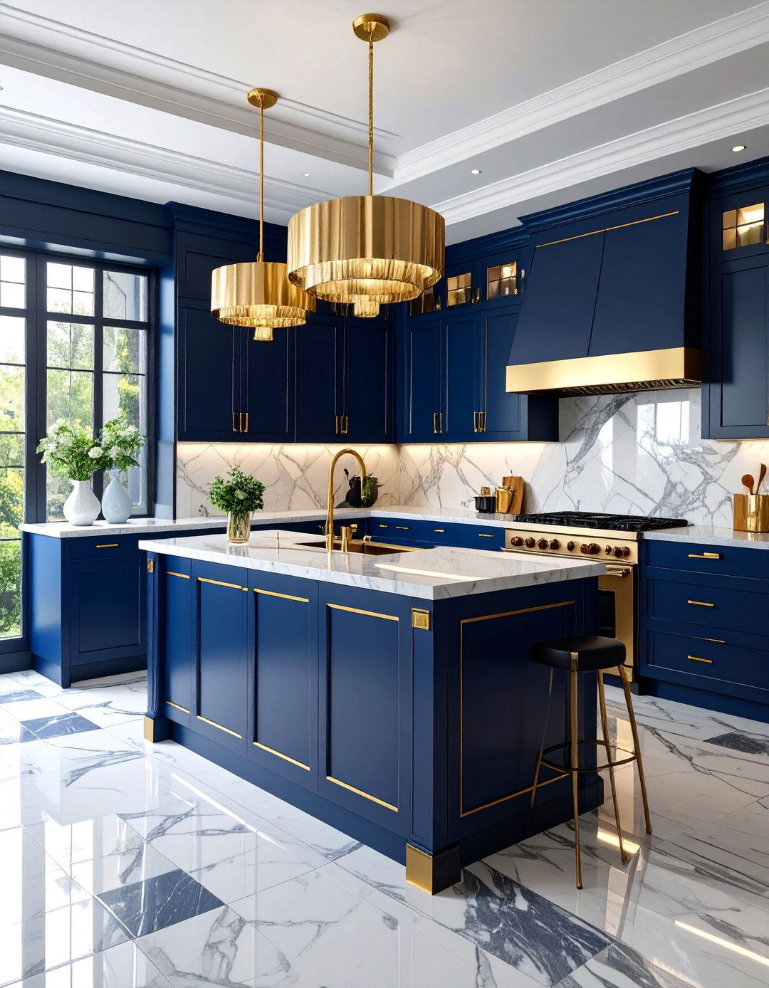 Art Deco Inspired Kitchen with Geometric Grey Marble Floors - 25 Kitchens With Grey Floors